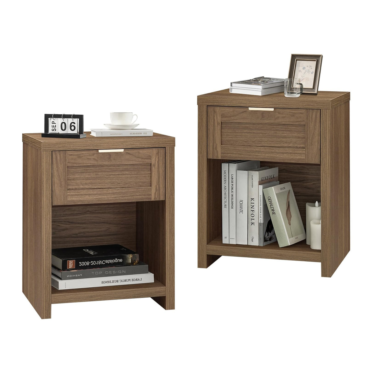 OAKHAM HOME Night Stand Set 2, Boho End Table with Drawer and Storage Shelf Accent Table, Minimalist Sofa Bed Side Accent Table with Drawer for Bedroom Living Room OAKHAM HOME