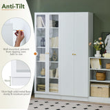 Metal Storage Cabinet with Doors, Tall Bookcase with 4 Adjustable Shelves, 70.87" Cabinet Display Case for Collectibles, White Bookshelf for Home Office, Living Room, Library Generic