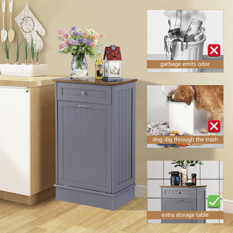 LOUVIXA Tilt Out Trash Bin Cabinet Dog Proof Trash Can Holder Kitchen Island Without Garbage Bin or Tilt Out Laundry Hamper (Gray) LOUVIXA