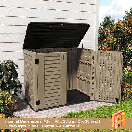 KINYING Outdoor Storage Shed - Horizontal Storage Cabinet Waterproof for Garden, Patio, Backyard, Storage Box for Easy Storage of Garbage Cans, Tools, Lawn Mower, 35 Cubic Feet,Dark Brown KINYING