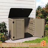 KINYING Outdoor Storage Shed - Horizontal Storage Box Waterproof for Garden, Patios, Backyards, Multi-Opening Door for Easy Storage of Garbage Cans, Tools, Lawn Mower, 26 Cubic Feet,Brown KINYING