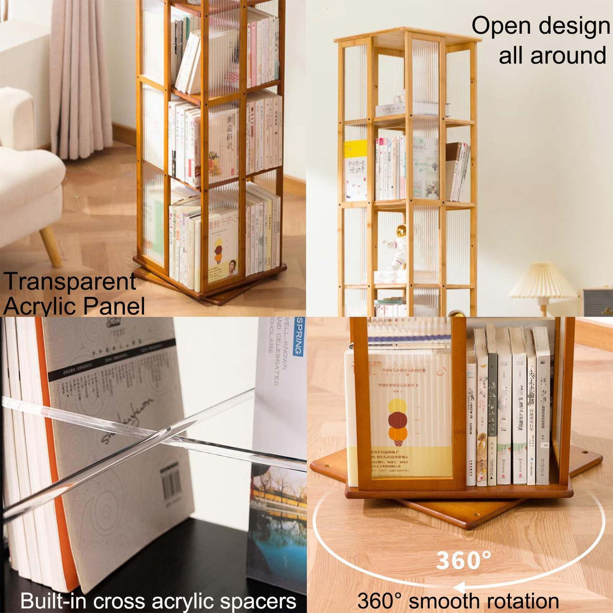 360° Rotating Brown Bookshelf - 6-Tier Floor Standing Corner Organizer for Small Spaces Generic