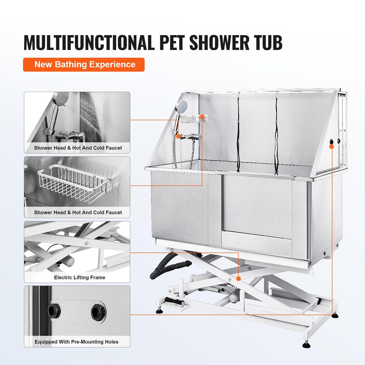 Happybuy 50" Pet Dog Bathing Station with Electric Height Adjustment, Stainless Steel Dog Grooming Tub with Soap Box, Faucet, Accessories, Bathtub for Multiple Pets, Home Washing Sink (Right Side) Happybuy