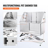 Happybuy 50" Pet Dog Bathing Station with Electric Height Adjustment, Stainless Steel Dog Grooming Tub with Soap Box, Faucet, Accessories, Bathtub for Multiple Pets, Home Washing Sink (Right Side) Happybuy