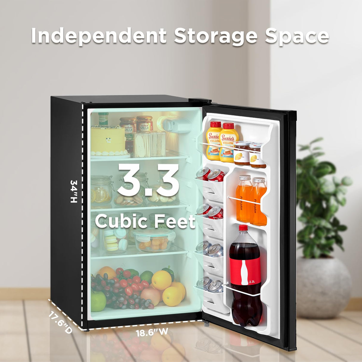 Midea MERM33S1ABB 3.3 Cubic Feet Compact Refrigerator, Black Midea