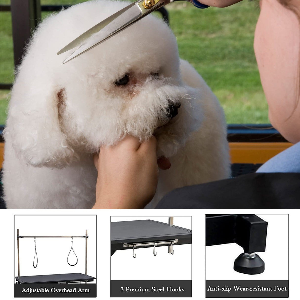 Electric Pet Grooming Table for Large Dogs - Professional Heavy Duty Height Adjustable Pet Grooming Station with Anti Slip Tabletop, Two Nooses & Tool Organizer, Maximum Capacity Up to 250 lbs Black Hipet