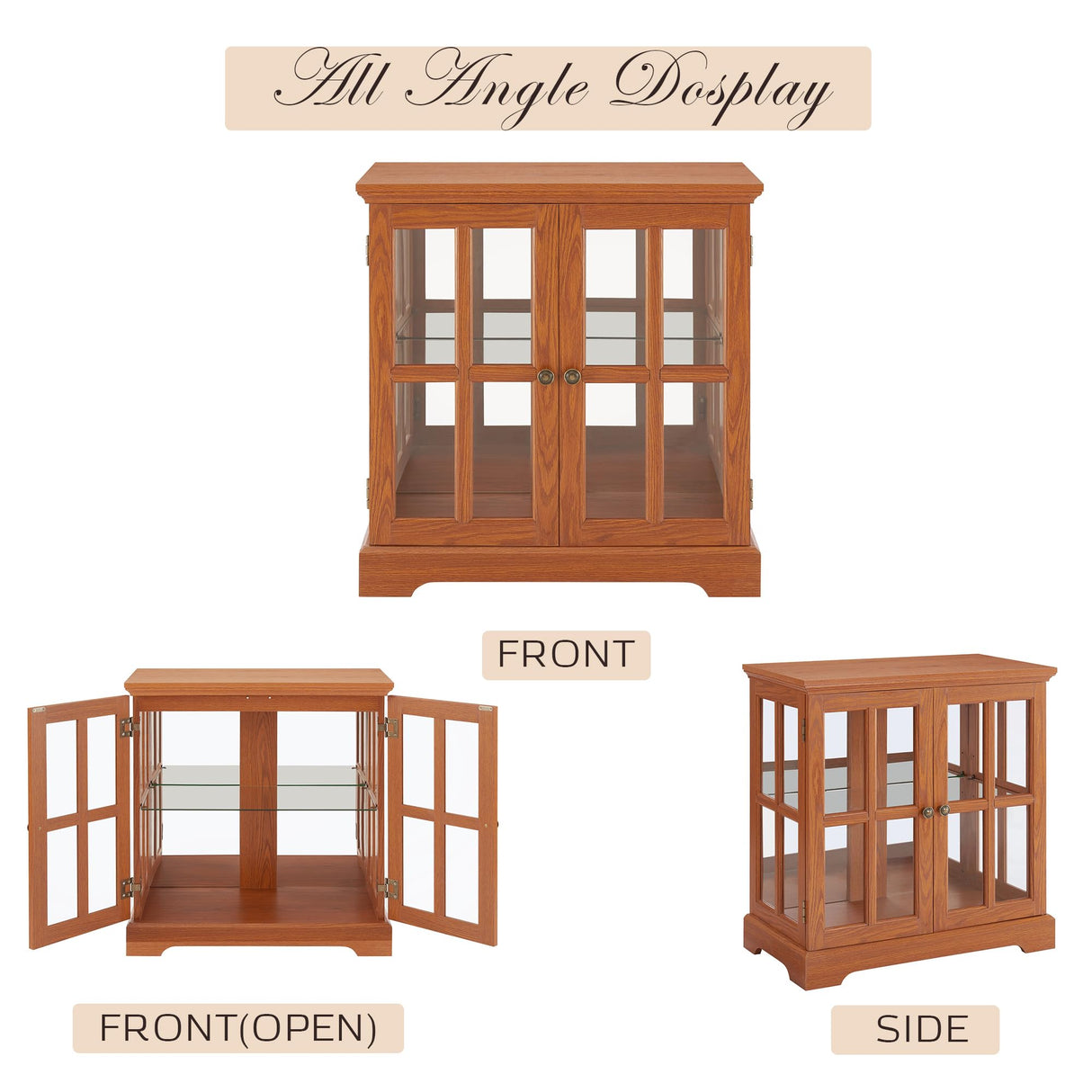 CKEASEAN 32" H LED Accent Curio Cabinet with 7 Color Lights for Collectibles, Modern Storage Cabinet with Tempered Glass Doors, Sideboard Buffet Case with Smartphone-Controlled Lights (Dark Oak) CKEASEAN