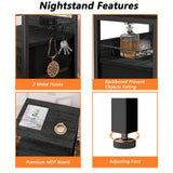 Furologee Nightstand Set of 2, Black Oak, with Charging Station and USB Ports, Side Tables with 2 Fabric Drawers, Bedside Tables with Storage Shelf & Hooks, for Living Room/Bedroom Furologee