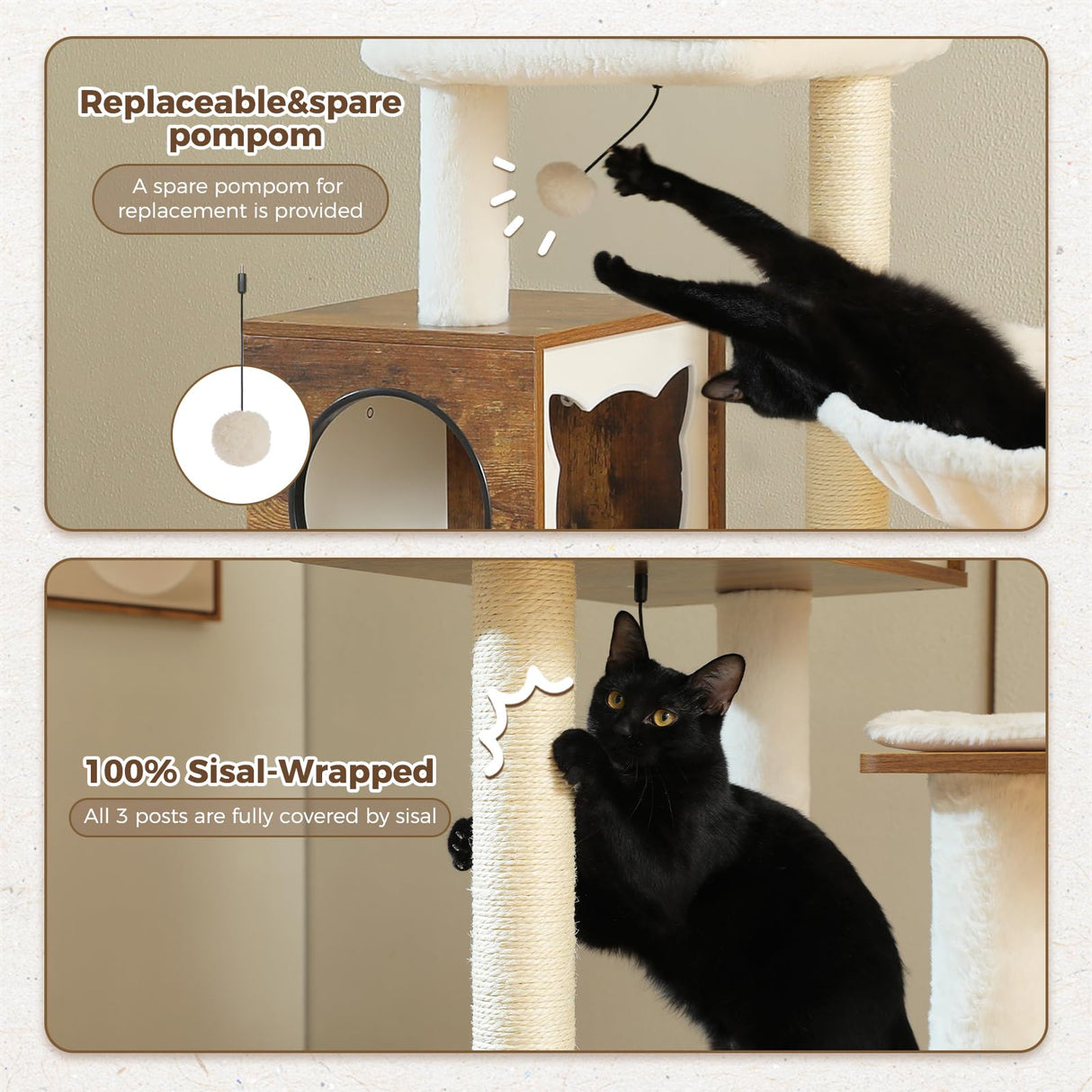 MIOMUM Tall Cat Tree with Litter Box Enclosure 57.5" Wooden Cat Tower for Large Cats with Cat Hammock House Bed (Wood Walnut) MIOMUM