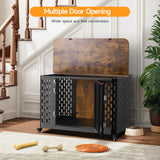 ONBRILL Dog Crate Furniture with Cushion, Wood Dog Kennel with Flexible Wheels and Multi-Purpose Dog Cage for Small/Medium Dogs, 38" Dog Kennel, Rustic Brown ONBRILL