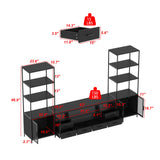 WOODTIME 107.8" W 3-Piece Entertainment Center Wall Unit with Bookshelves for TVs up to 70", TV Stand Media Console Table with Shelves & Drawers for Living Room Home Theater, Black WOODTIME