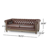 Merax PU Chesterfield Sofa, Retro Style Upholstered 3 Seater Leather Couch Rolled Arm for Living Room Bedroom Office, Dark Brown Merax