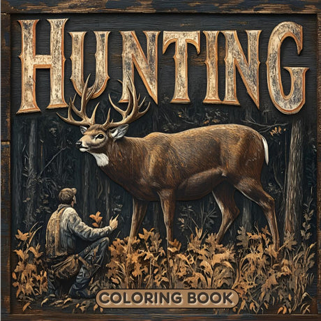 Hunting Coloring Book for Adults Men boys & young Hunters 52 Pages- Hunting Scenes in North America , Wildlife with Animals Deer Bear Elk Moose and more ! Majosta