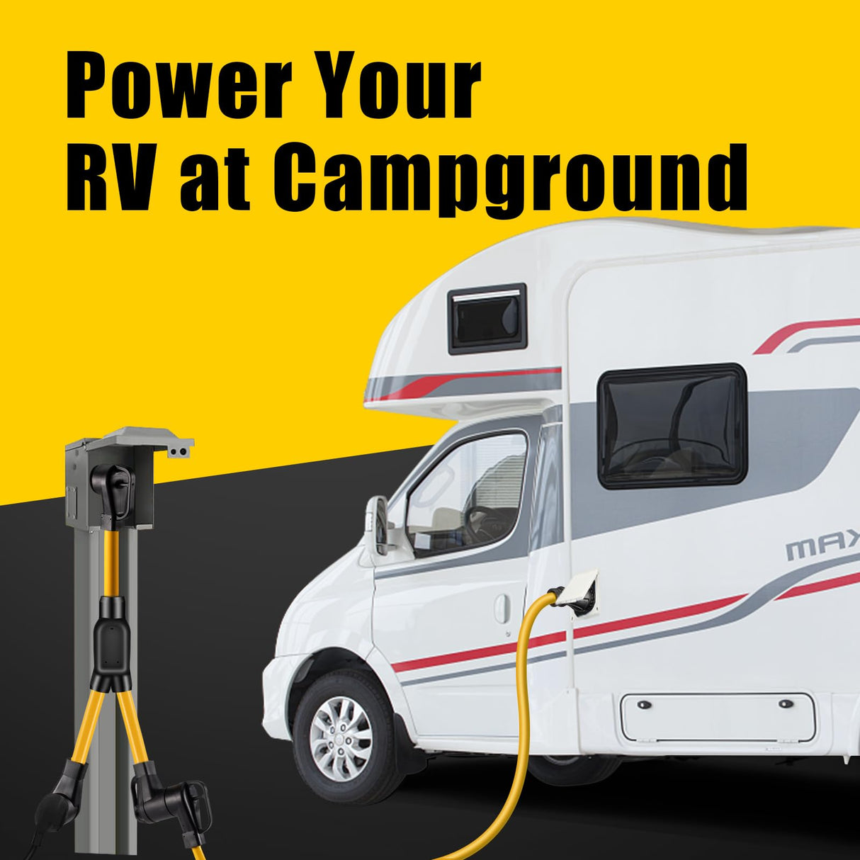 LAZMUMI 50 AMP Y Splitter Adapter Cord for RV and EV, 4 Prong 250V, NEMA 14-50P to 2X 14-50R,Heavy Duty 6/3+8/1 Gauge STW Wire,Outdoor Power Extension Cord for RV/EV/Tesla Model 3 X Y, 3 Feet LAZMUMI