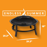 Mr. Bar-B-Q 29 Inch Wood Burning Steel Fire Pit Bowl Outdoor Bonfire Fireplace with Spark Screen and Poker for Deck, Patio, and Backyard Porch, Black Endless Summer