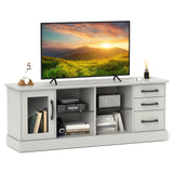 Tangkula Farmhouse TV Stand for 75 Inch TVs, 63” Media Console Table with 3 Drawers, 2 Glass Shelves & Cable Holes, Modern Wooden Entertainment Center for Living Room, Bedroom (Gray) Tangkula
