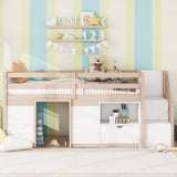 Bellemave Twin Size Low loft Bed for Kids,Wood Loft Beds,Modern Farmhouse Twin loft Bed,Loft Bed with Desk and Storage, No Box Spring Needed,for Kids, Cream White and Natural Bellemave