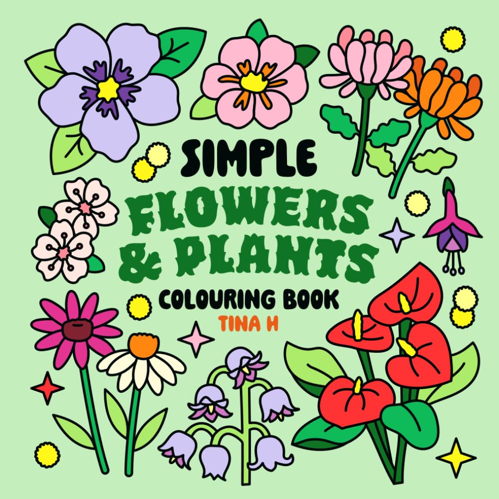 Flowers and Plants: A Bold & Easy Colouring Book for Adults and Kids, Featuring Simple and Relaxing Designs of Beautiful Flowers, Leaves, and More (Simple Colouring Books) WoodArtSupply
