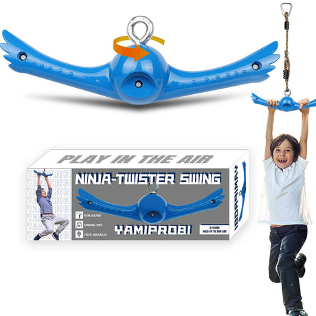 YAMIPROBI Ninja-Twister Swing Spins Set: Slackline Attachments - 360° Handle Twist-Spin Flips Toy Activate Ninja Powers Warrior Accessories Kids Hang Toys for Playground Backyard Blue YAMIPROBI