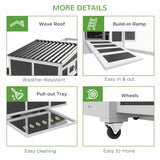 PawHut Wooden Chicken Coop with Nesting Box, Outdoor Poultry Cage or Rabbit Hutch for 6 Chickens with Pull Out Tray, Run, Perches, Ramp, Windows for Duck, Hen, Small Animals, Dark Gray PawHut