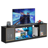 Bestier Gaming TV Stand for TVs up to 80 inch, 70 inch LED Entertainment Center with Adjustable Glass Shelf & Translucent Doors Storage Cabinet for PS5, Modern TV Console for Living Room, Black Marble Bestier