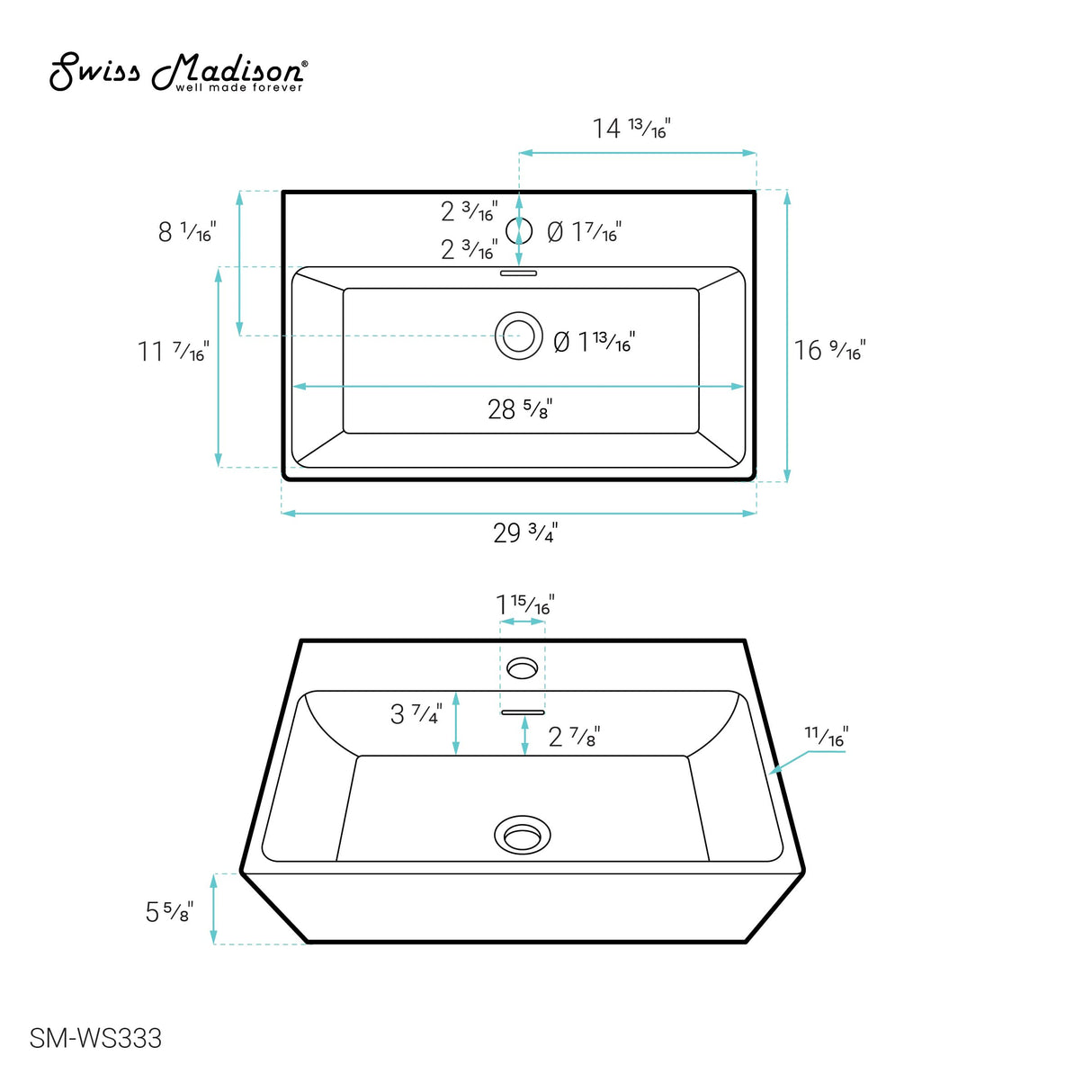 Claire 30” Rectangle Wall-Mount Bathroom Sink Swiss Madison