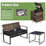 FHFO 5 Piece Outdoor Patio Furniture Set with 28”Gas Fire Pit Table & Ice Bucket Storage Box, Outdoor Wicker Rattan Patio Conversation Set for Outside, Poolside, Balcony, Porch, Yellow-Black FHFO