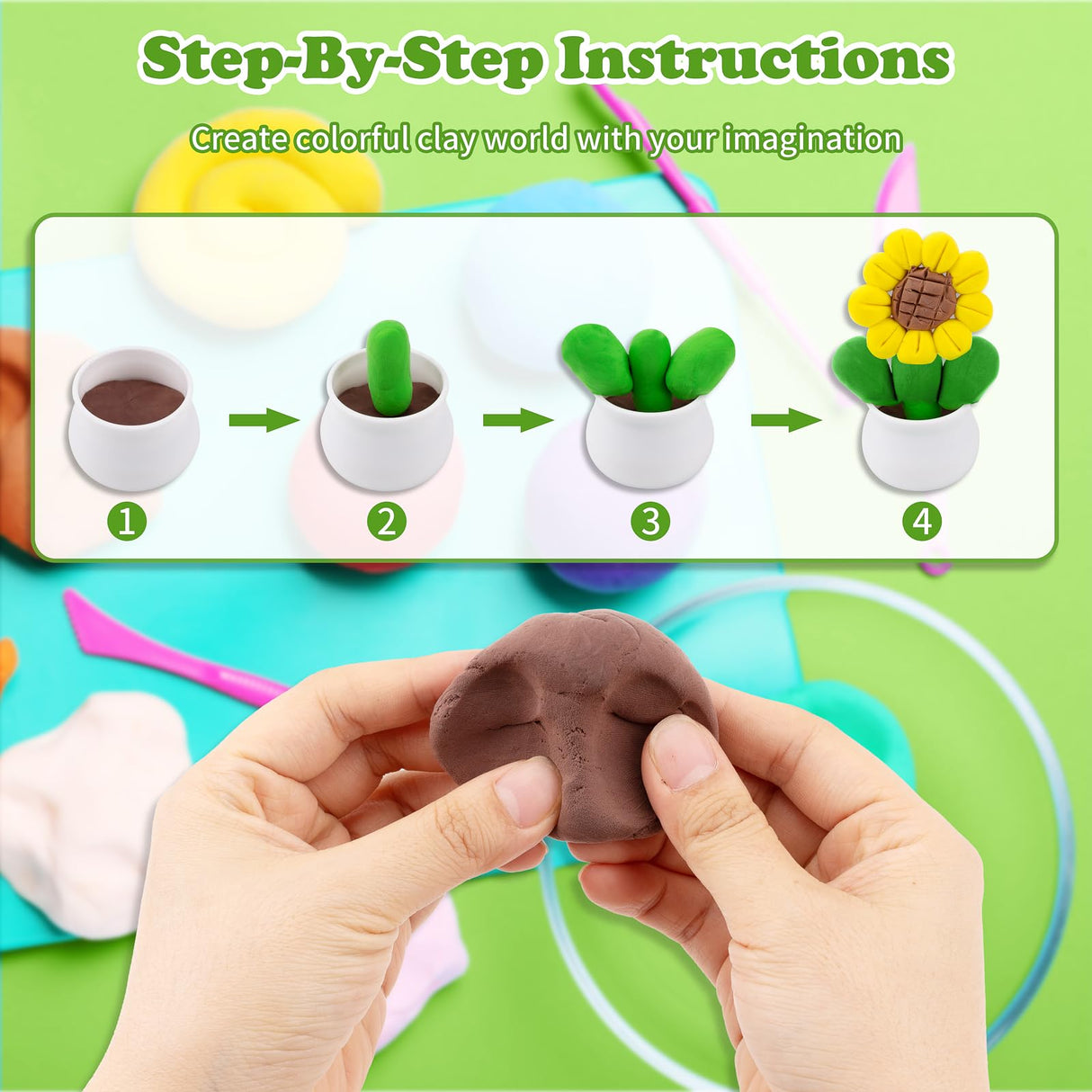 Alvian Air Dry Clay Succulent Plant Pot Kits Modeling Clay, DIY Airdryclay Kit with Sculpting Tools, Non-Toxic Ultra Light Modeling Magic Clay, Art Crafts Gift for Boys Girls Alvian