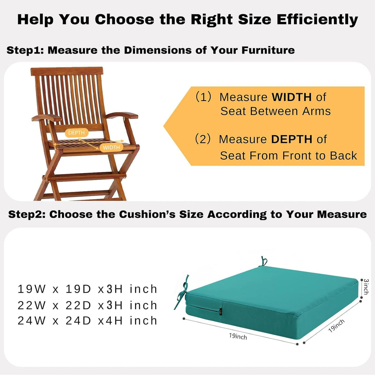 idee-home Outdoor Chair Cushions Set of 2, Outdoor Seat Cushions 19x19 Waterproof, Patio Chair Cushion Color Fastness with Ties Patio Furniture Garden Sofa Couch Pads idee-home