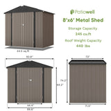 Patiowell 8x6 FT Outdoor Storage Shed, Metal Tool shed & Outdoor Storage with Lockable Doors & Air Vents, for Backyard Garden Patio, Brown Patiowell