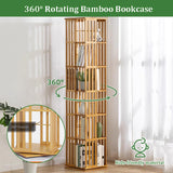 SUZEPER 5 Tier 360° Rotating Bookshelf,Bamboo Bookshelf Floor Standing Storage Rack,Wood Narrow Book Shelf Organizer for Living Room Study Room Office(37x37x149cm(15x15x59inch), Walnut) SUZEPER