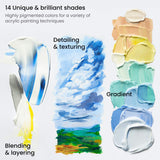 ARTEZA Acrylic Paint Set of 14 Colors, 4.06 Ounce Tubes, Non-Toxic Acrylic Artist Paints. Art Supplies for Painting ARTEZA