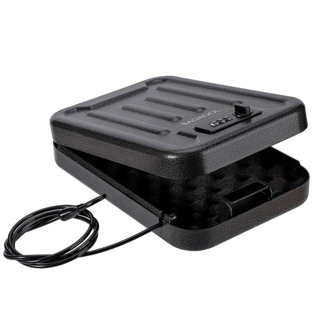 BAGKOOL Fireproof Security Box with 3-Digit Combination Lock, Portable Safe for Guns, Money, Documents - 39IN Patented Security Cable Included - Ideal for Valuables and Firearms, Size 9.4x6.5x2 IN BAGKOOL