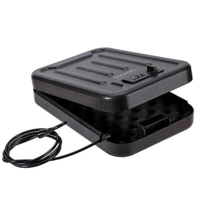 BAGKOOL Fireproof Security Box with 3-Digit Combination Lock, Portable Safe for Guns, Money, Documents - 39IN Patented Security Cable Included - Ideal for Valuables and Firearms, Size 9.4x6.5x2 IN