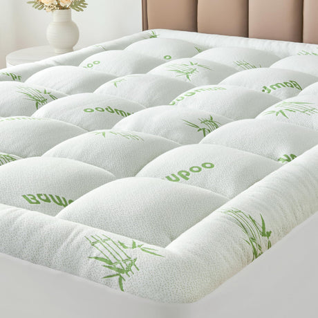 SurChic Queen Size Mattress Topper Viscose Derived from Bamboo, Soft Thick Pillow Top Mattress Pad Cover for Back Pain, Cooling Mattress Protector with 8-21 Inch Deep Pocket, White SurChic