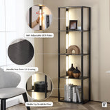 FENLO Fancy - LED Display Shelf with Dimmable Lights, LED Shelf Floor Lamps for Living Room, Sturdy Corner Shelf Curio Cabinet Display, Tall Floor Lamps with Shelves FENLO