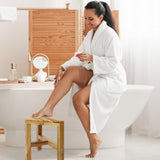 TEAKAURA Teak Shower Stool, Teak Shower Bench, 12'' Shower Foot Rest for Shaving Legs, Waterproof Teak Corner Shower Bench, Organizer Teak Stool, Corner Seat for Bathroom Livingroom TEAKAURA