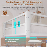 DICTAC Twin Loft Bed with L-Shaped Desk and Charging Station Twin Size Metal Bed Frame with LED Lights,Storage Shelves and Coat Rack with 2 Storage Drawers,Top Bunk with Safety Guard & Stair, White DICTAC