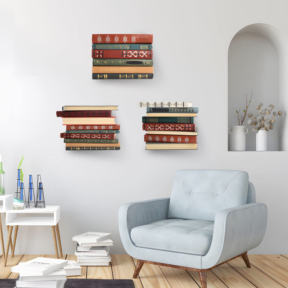 ECOSEAO Floating Book Shelves for Wall, Heavy-Duty Book Organizers, Iron Wall Mounted Shelves for Home Office Classroom Library, White Large (4) ECOSEAO