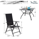 PHI VILLA 5 Pcs Patio Dining Set with Patio Table and Chairs, Outdoor Dining Set for 4 with Adjustable Patio Folding Chairs & Square Patio Dining Table with 1.57" Umbrella Hole, Black PHI VILLA
