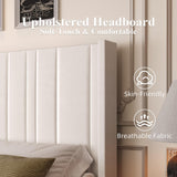 HOMBCK Full Bed Frame Upholstered Bed with Vertical Channel Tufted Headboard & Footboard/Wooden Slats/No Box Spring Needed/Easy Assembly, Cream HOMBCK