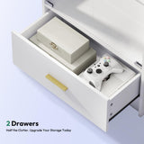 Lamtor Glass Display Cabinet with Doors - Curio Cabinet with Dynamic LED Lights for Collectibles, 67" Display Case with 4 Tier and Drawer for Figure, Toys, Books, White(Narrow) Lamtor