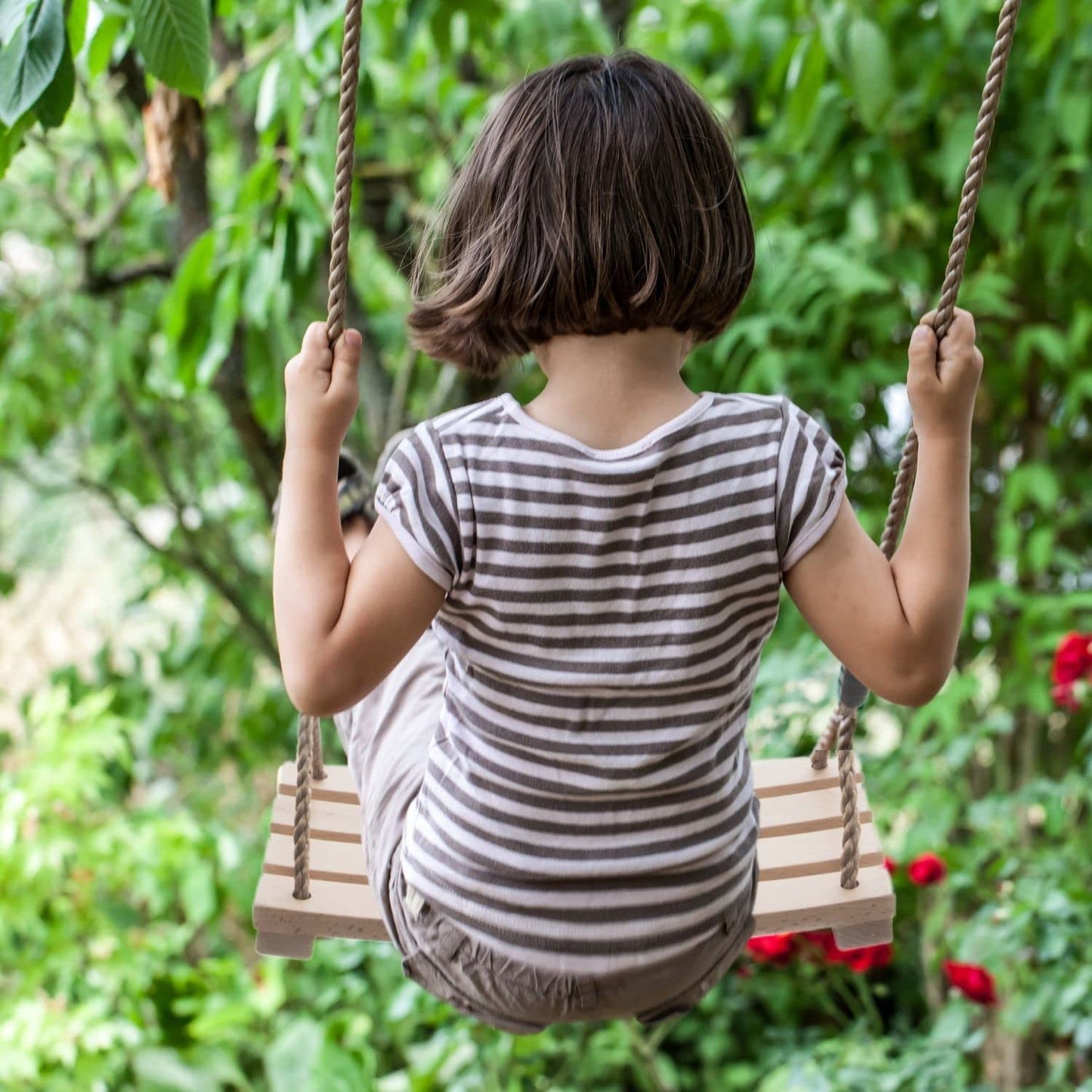 Wooden Tree Swing for Kids - ASTM F1148-21 Certified - Double Coated 16.5”x7.8” Wood Swing Seat for Outside - Weatherproof Adjustable Polyester Ropes - Outdoor or Indoor Kids Tree Swing Set - - WoodArtSupply