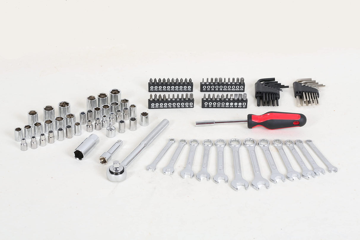 121 Piece Mechanic Tool Socket Wrench Set 3/8 and 1/4 inch Drive Metric and Standard, with Tool Box Case for Home, Men, Car, Automotive, Hand Tool Kit and as A Gift MECHMAX