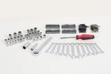 121 Piece Mechanic Tool Socket Wrench Set 3/8 and 1/4 inch Drive Metric and Standard, with Tool Box Case for Home, Men, Car, Automotive, Hand Tool Kit and as A Gift MECHMAX