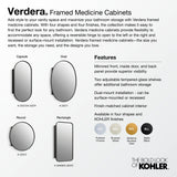 Kohler Verdera Medicine Cabinet, 22" x 34", Rectangular Design, Mirrored Interior, Adjustable Glass Shelves, Rustproof, Moderne Brushed Gold, K-35570-BGL Kohler
