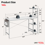 Bestier Gaming Desk with Power Outlets, 61 Inch Large Led Gamer Desk with 4 Tiers Reversible Shelves, PC Gaming Table with Headset Hook & Side Storage Bag for Bedroom (White 3D Carbon Fiber) Bestier