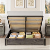 LIKIMIO Platform Queen Size Bed Frame, Farmhouse Bed Frames with Lift Up Storage, Wooden Slats, Sturdy and No Noise, Easy Assembly, Charcoal Grey LIKIMIO