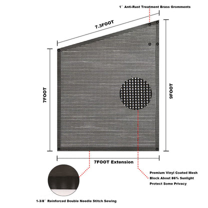 Tentproinc RV Awning Side Sun Shade Screen 9'X7' - Black Mesh Screen Sunshade Complete Kits Camping Trailer Awning Sun Shade Canopy UV Sun Blocker - 3 Year Warranty