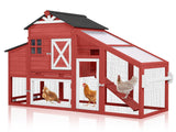 MEDEHOO Chicken Coop with Wheels Wooden Outdoor Chicken House Easy Cleaning with Nesting Box, Deeper Leakproof Pull-Out Tray and UV Proof Panel Roof - Reinforced Version - Red MEDEHOO